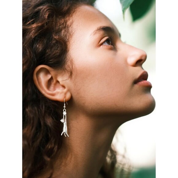 Cute Cat Ear Pendant Earrings Platinum/Gold Drop Jewelry for Cat Lovers - Picture 3 of 8